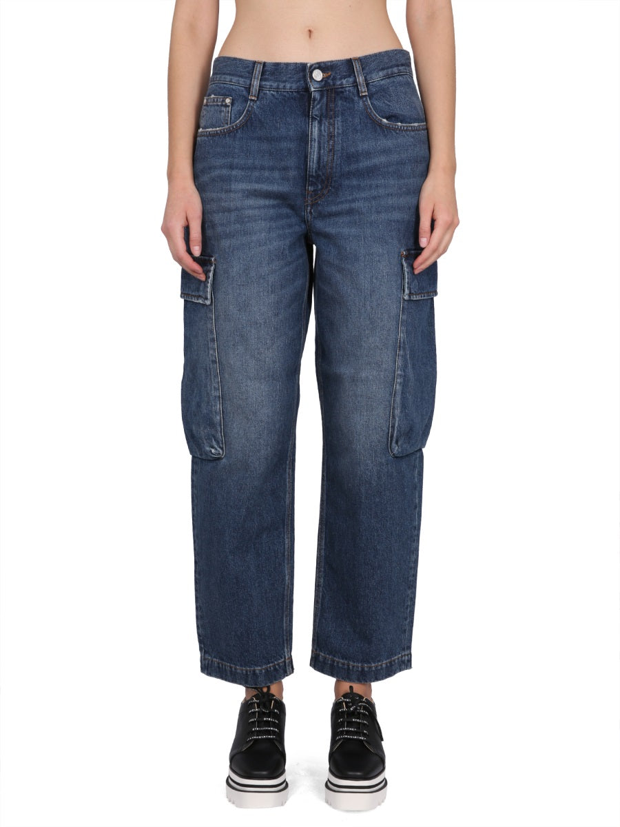 STELLA MCCARTNEY Womens Cargo Jeans with Button Closure and Belt Loops