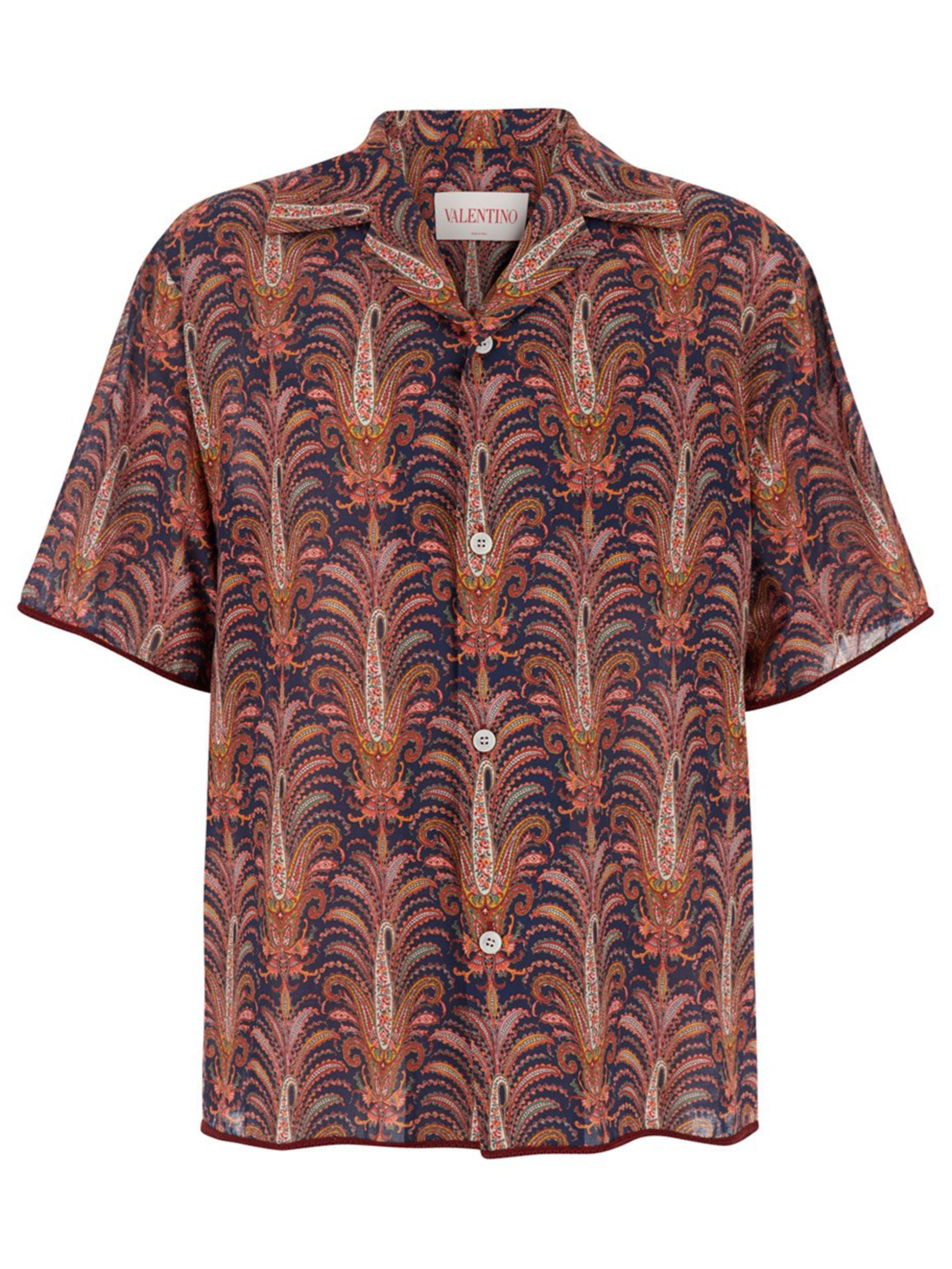 VALENTINO GARAVANI Men's Printed Bowling Shirt with Embroidered Details