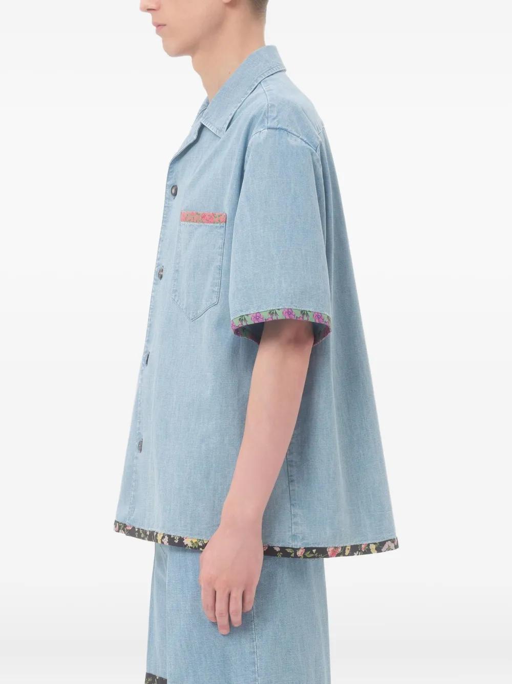 VALENTINO GARAVANI Denim Bowling Shirt with Floral Trim