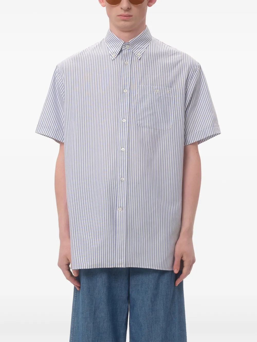 VALENTINO GARAVANI Embroidered Short Sleeve Stripped Oxford Shirt