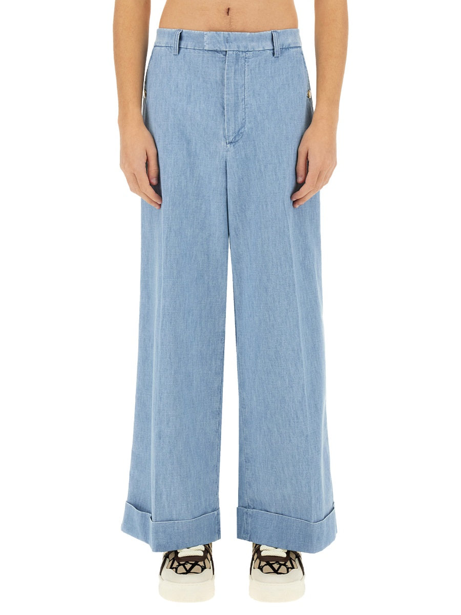 VALENTINO Wide Fit Denim Pants with Lapels - Size 48