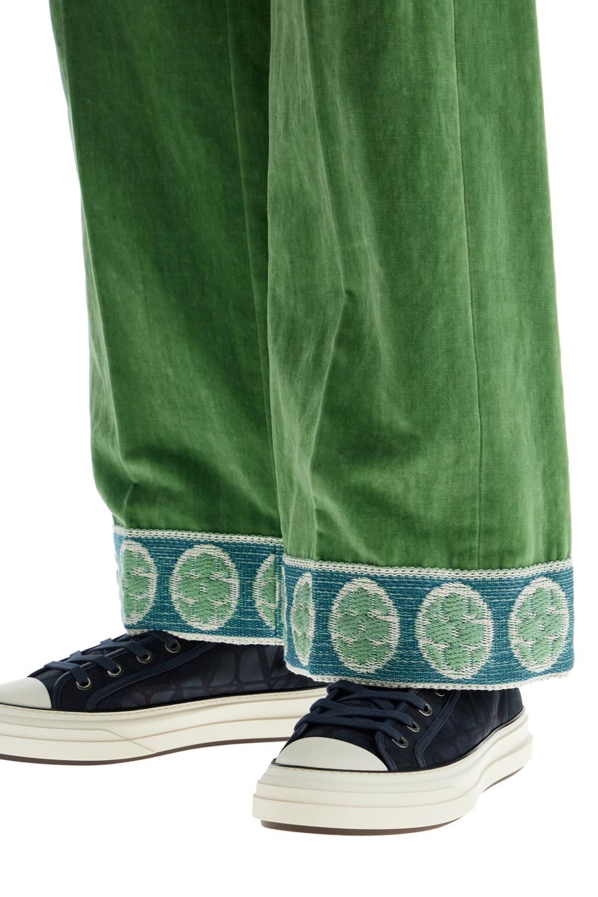 VALENTINO GARAVANI Flared Velvet Trousers with Jacquard Hems - Size 48