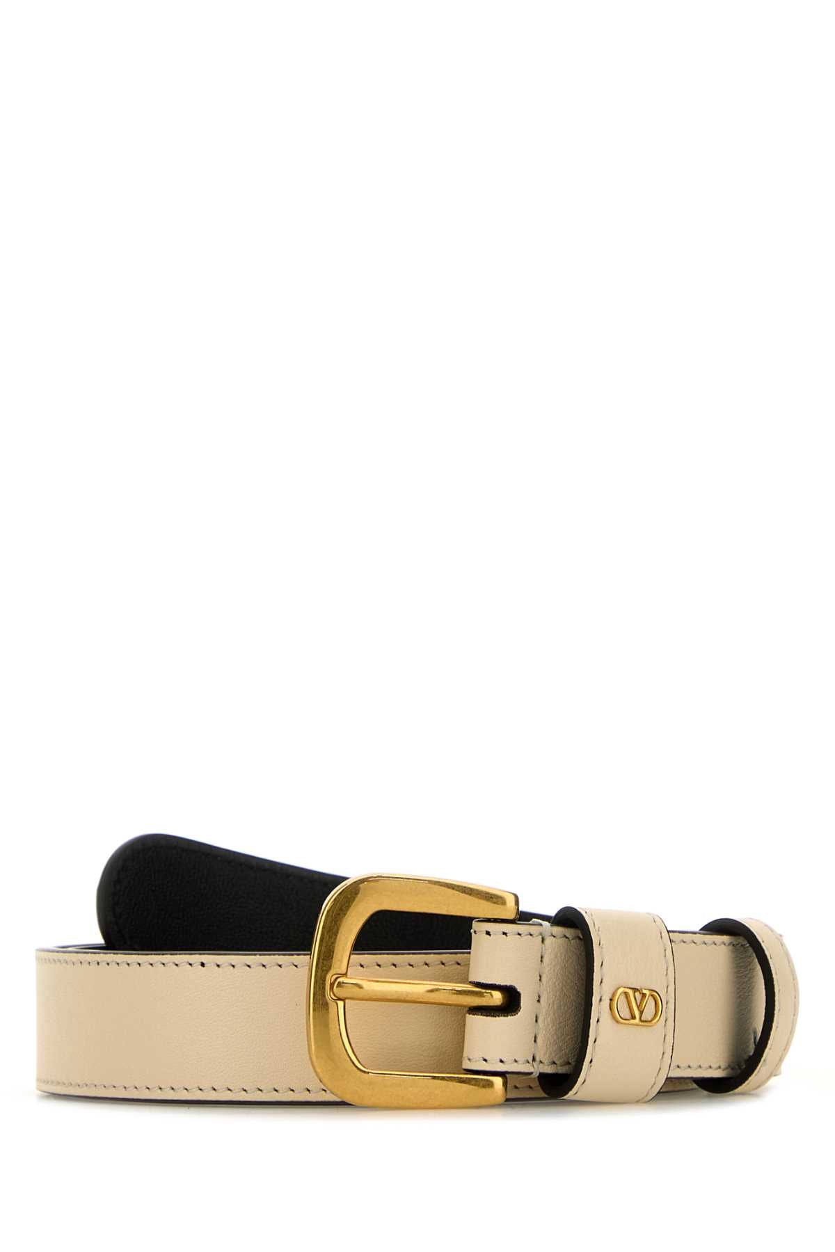 VALENTINO GARAVANI Ivory Leather Belt with VLogo Signature
