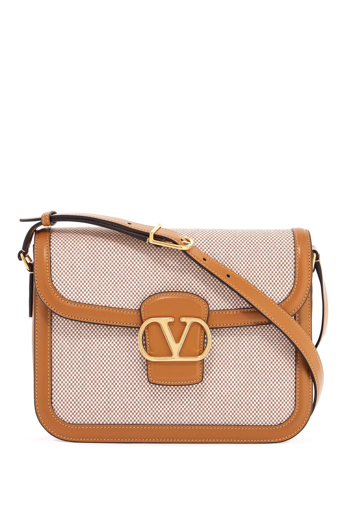 VALENTINO GARAVANI Natural Honey Mini Shoulder Bag with Gold Logo Checks