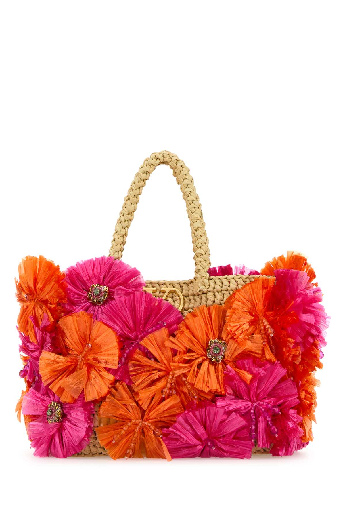 VALENTINO GARAVANI Mini Embellished Raffia Vlogo Signature Handbag