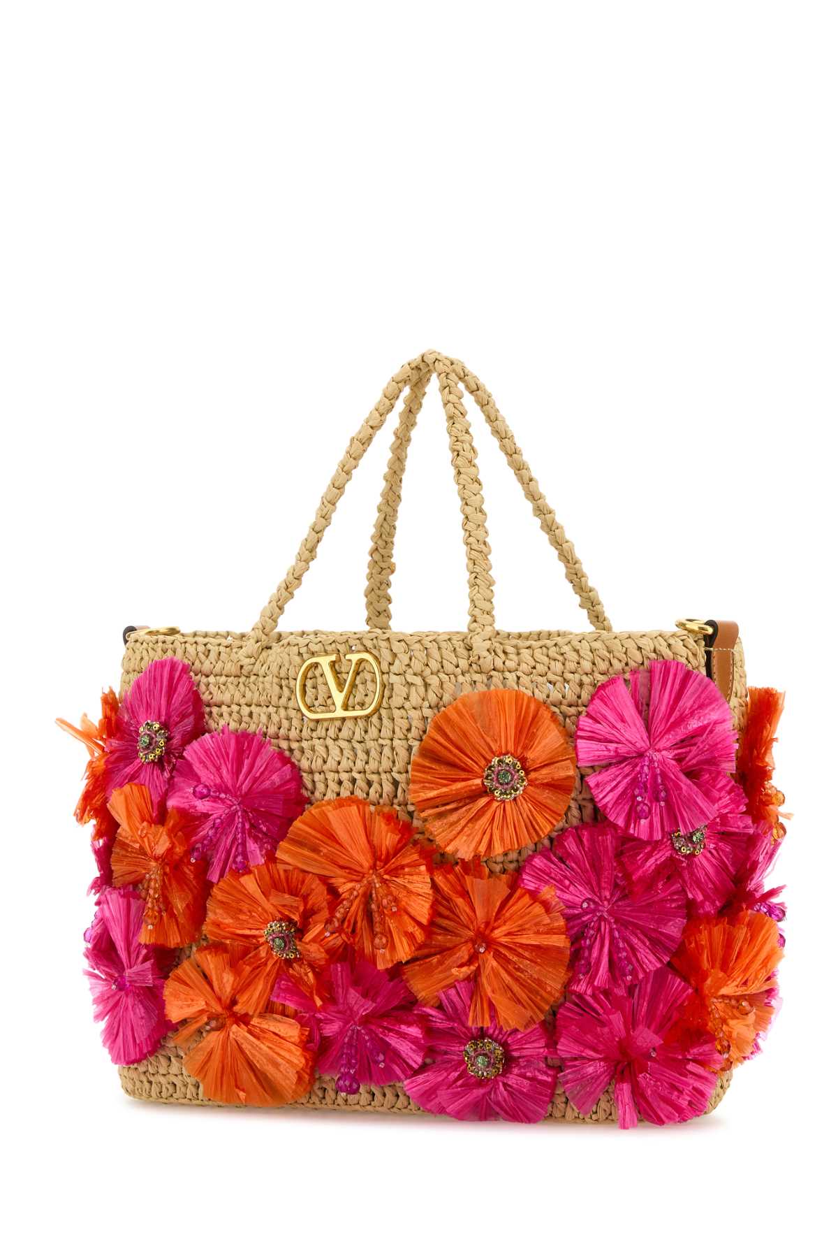 VALENTINO GARAVANI Embellished Raffia Vlogo Signature Medium Tote Handbag