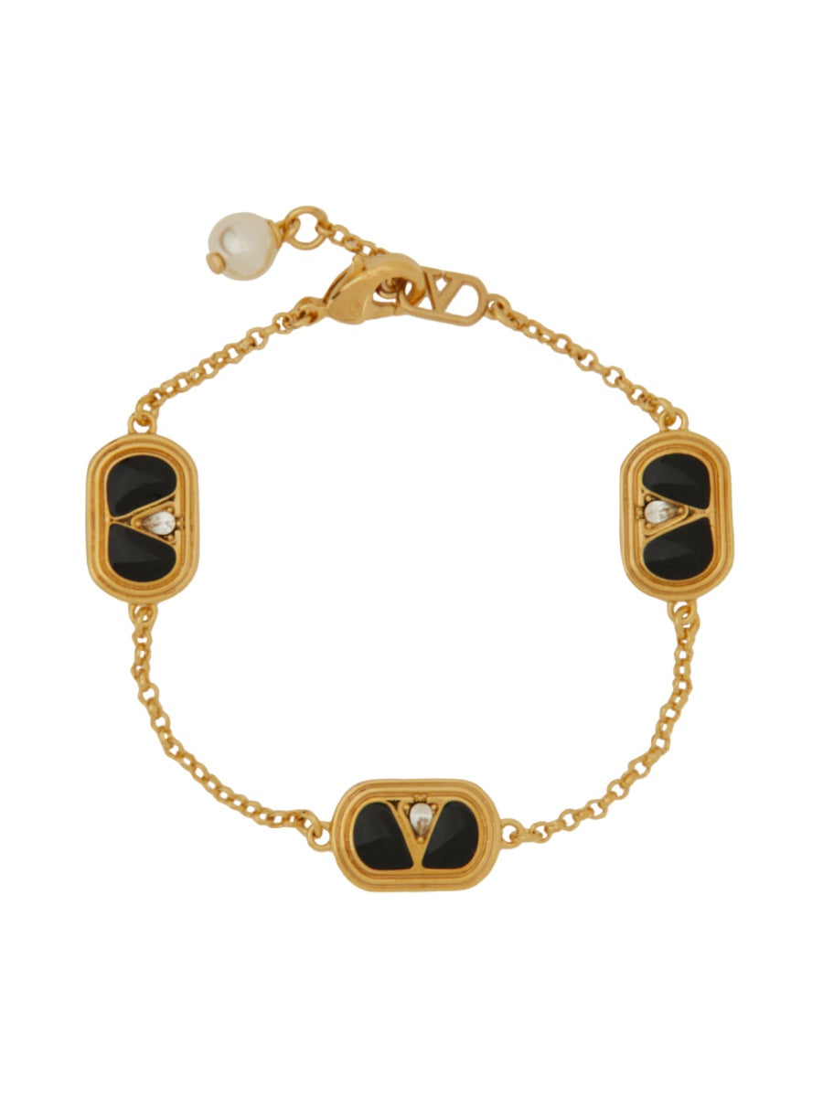 VALENTINO GARAVANI Metal, Enamel, Crystal, and Pearl Ovalette Bracelet