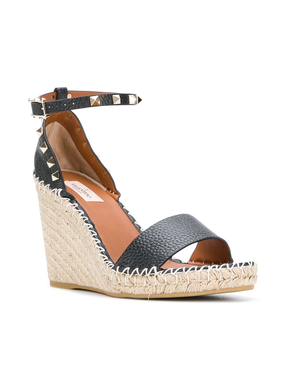 VALENTINO GARAVANI Esparto Wedge Sandals with Golden Studs