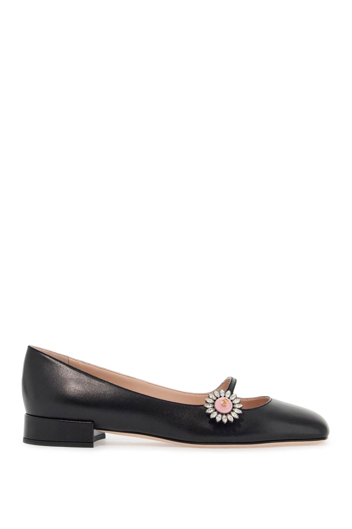 VALENTINO GARAVANI Leather Ballerina with Crystal Accents - Heel Height: 2cm