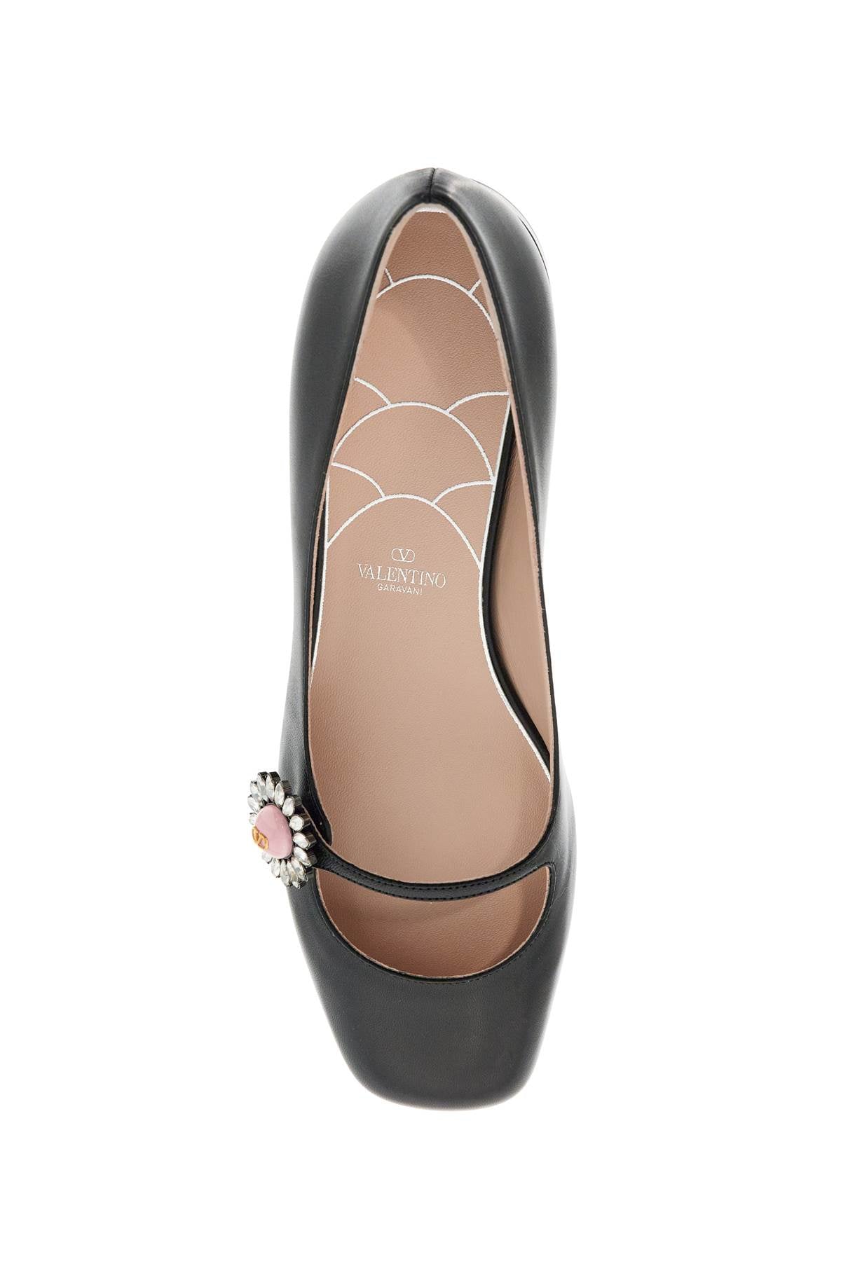 VALENTINO GARAVANI Leather Ballerina with Crystal Accents - Heel Height: 2cm