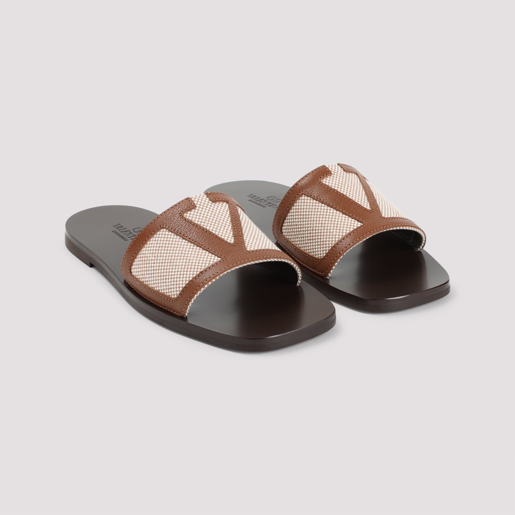 VALENTINO GARAVANI Two-Tone Canvas and Leather Slide Slippers for Men