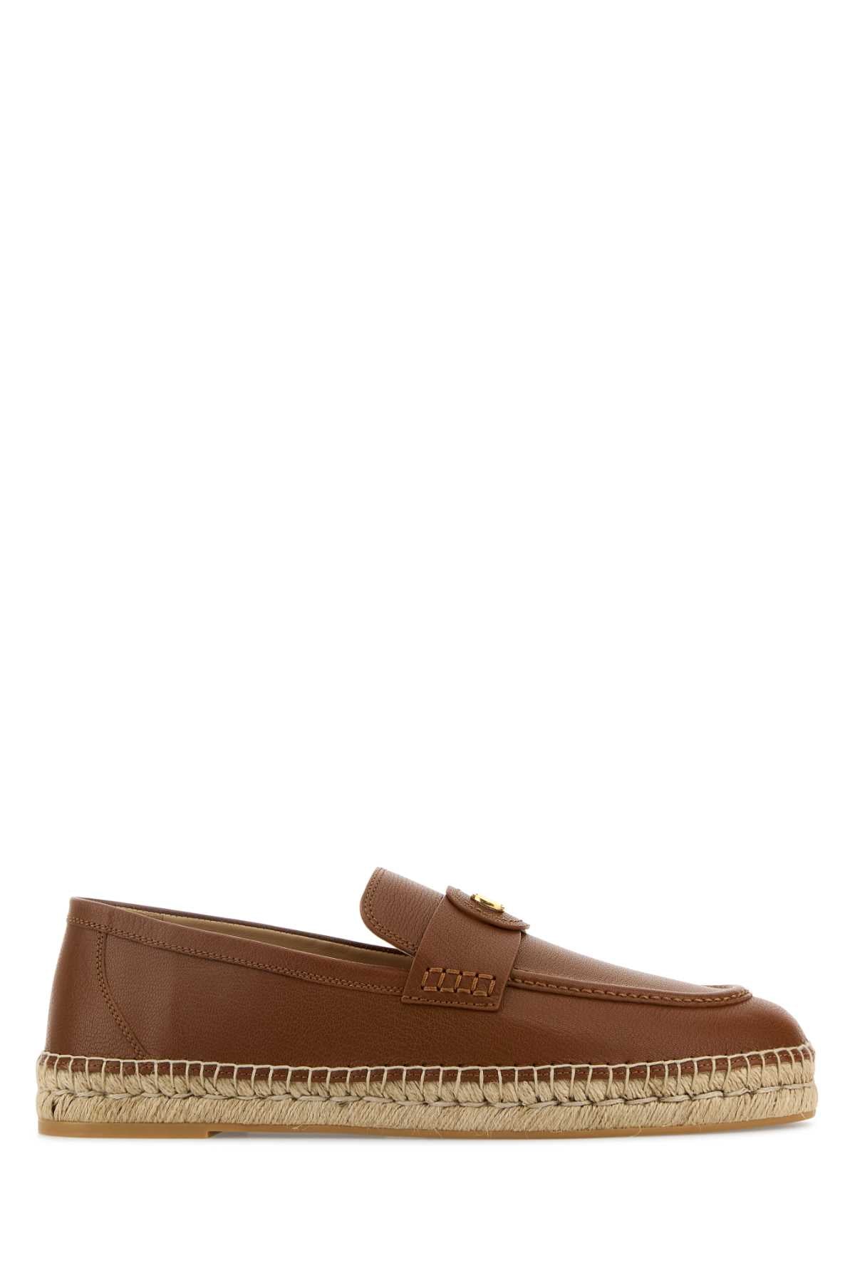 VALENTINO GARAVANI Caramel Leather Logo Espadrilles