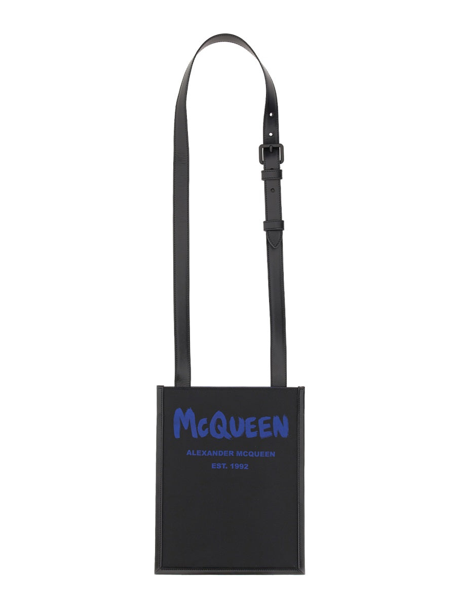 ALEXANDER MCQUEEN Smartphone Handbag with Graffiti Logo and Adjustable Shoulder Strap