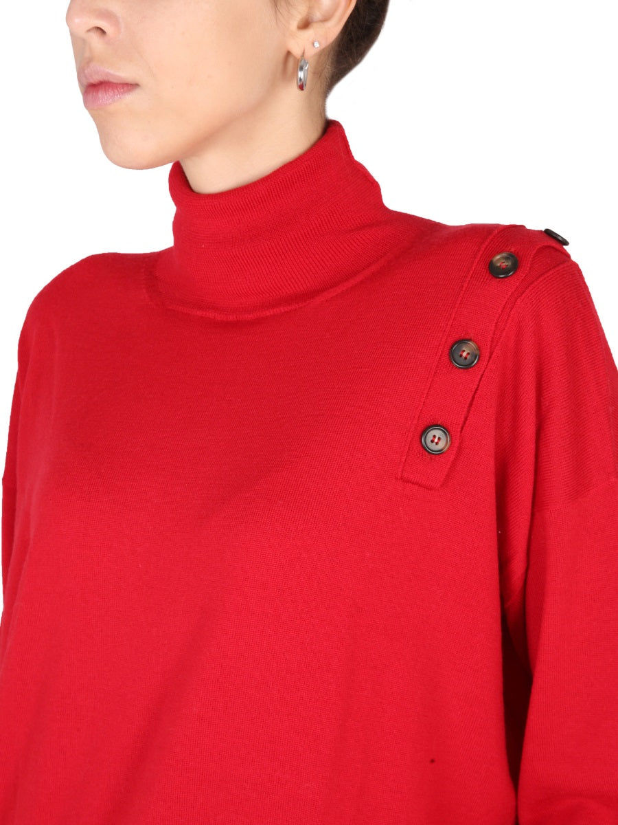 STEFANO MORTARI High Neck Shoulder Button Turtleneck Shirt