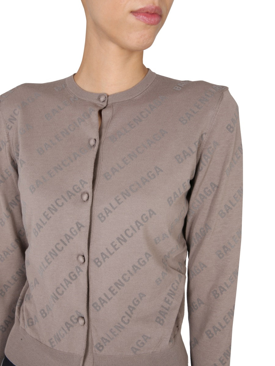 BALENCIAGA Allover Logo Cropped Cardigan
