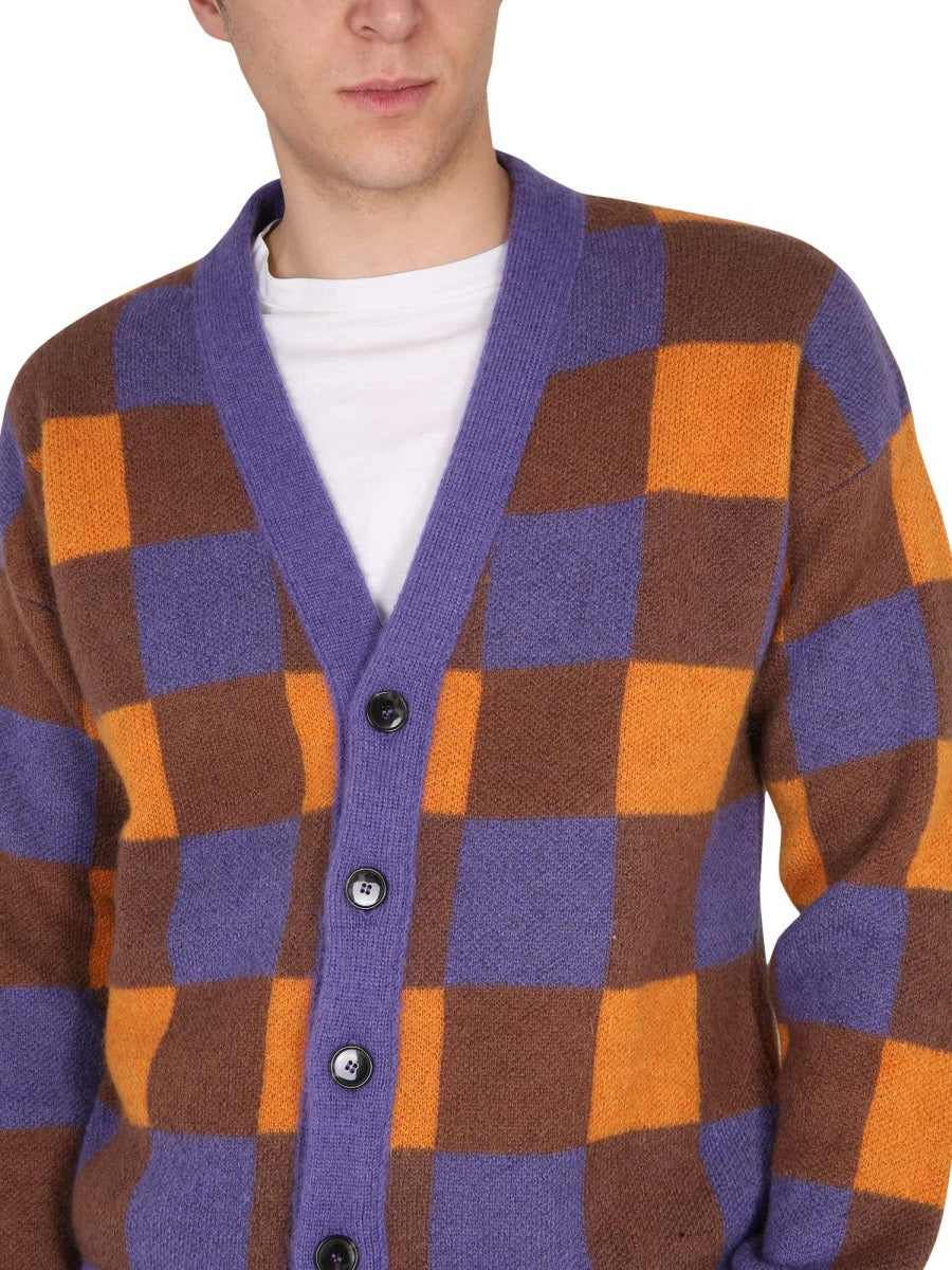 DRÔLE DE MONSIEUR Check Pattern Cardigan for Men - V-Neck Style