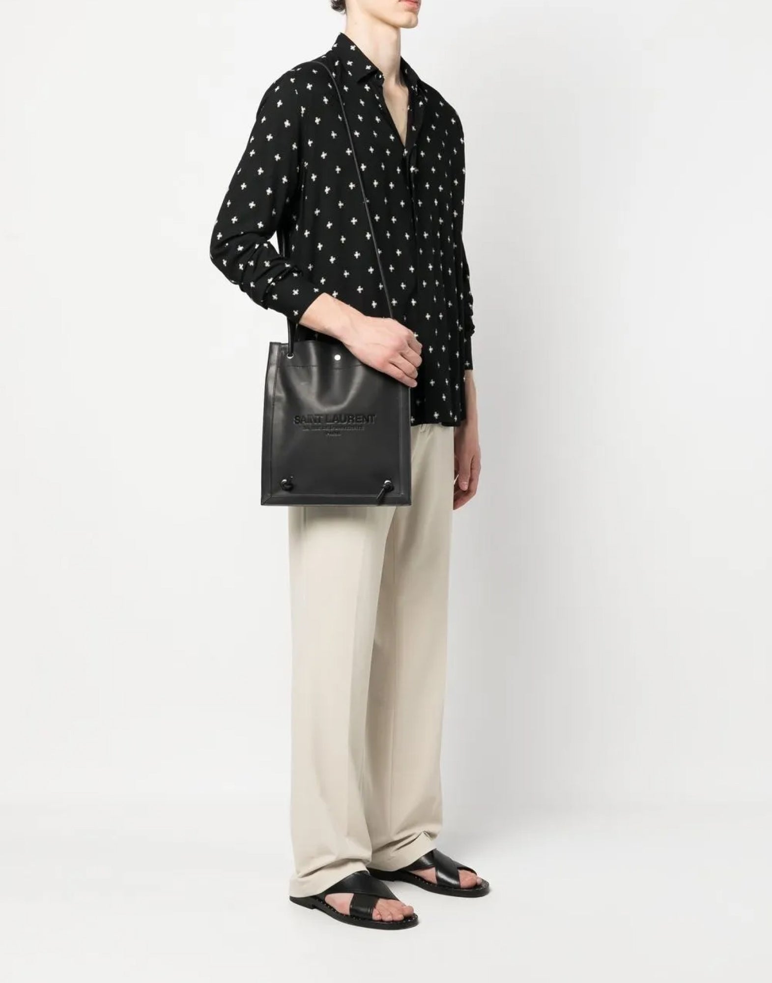 SAINT LAURENT Mini Logo Flat Crossbody Handbag - 30x28x1 cm