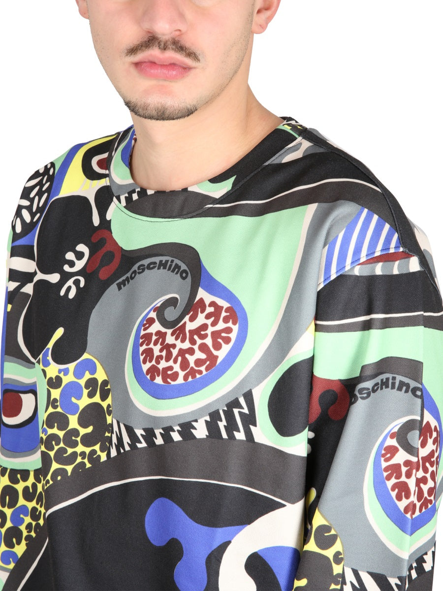 MOSCHINO Psychedelic Print Cross-Neck Sweatshirt for Men