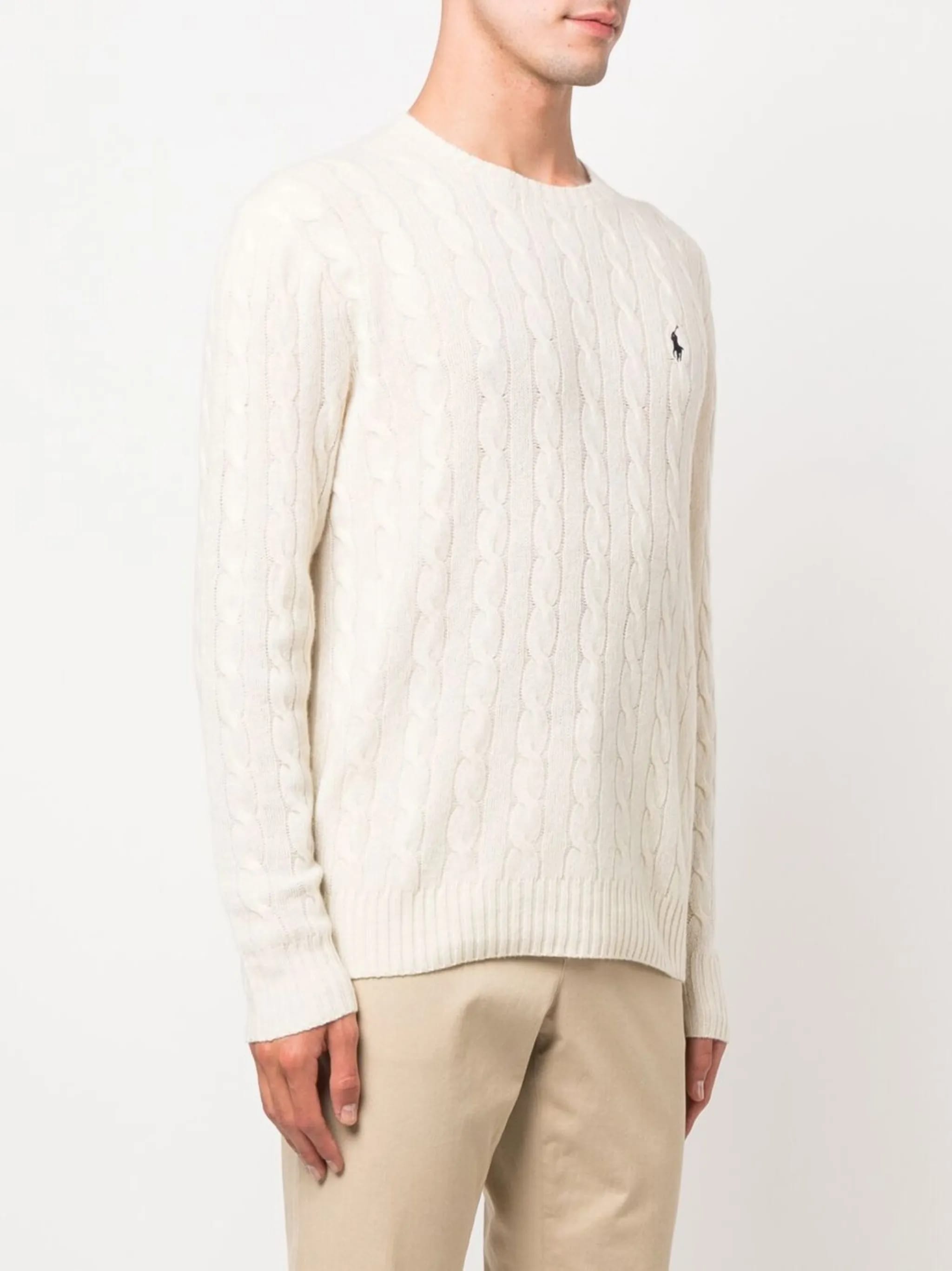 POLO RALPH LAUREN Cable Knit Wool & Cashmere Sweater - Crew Neck, Size M