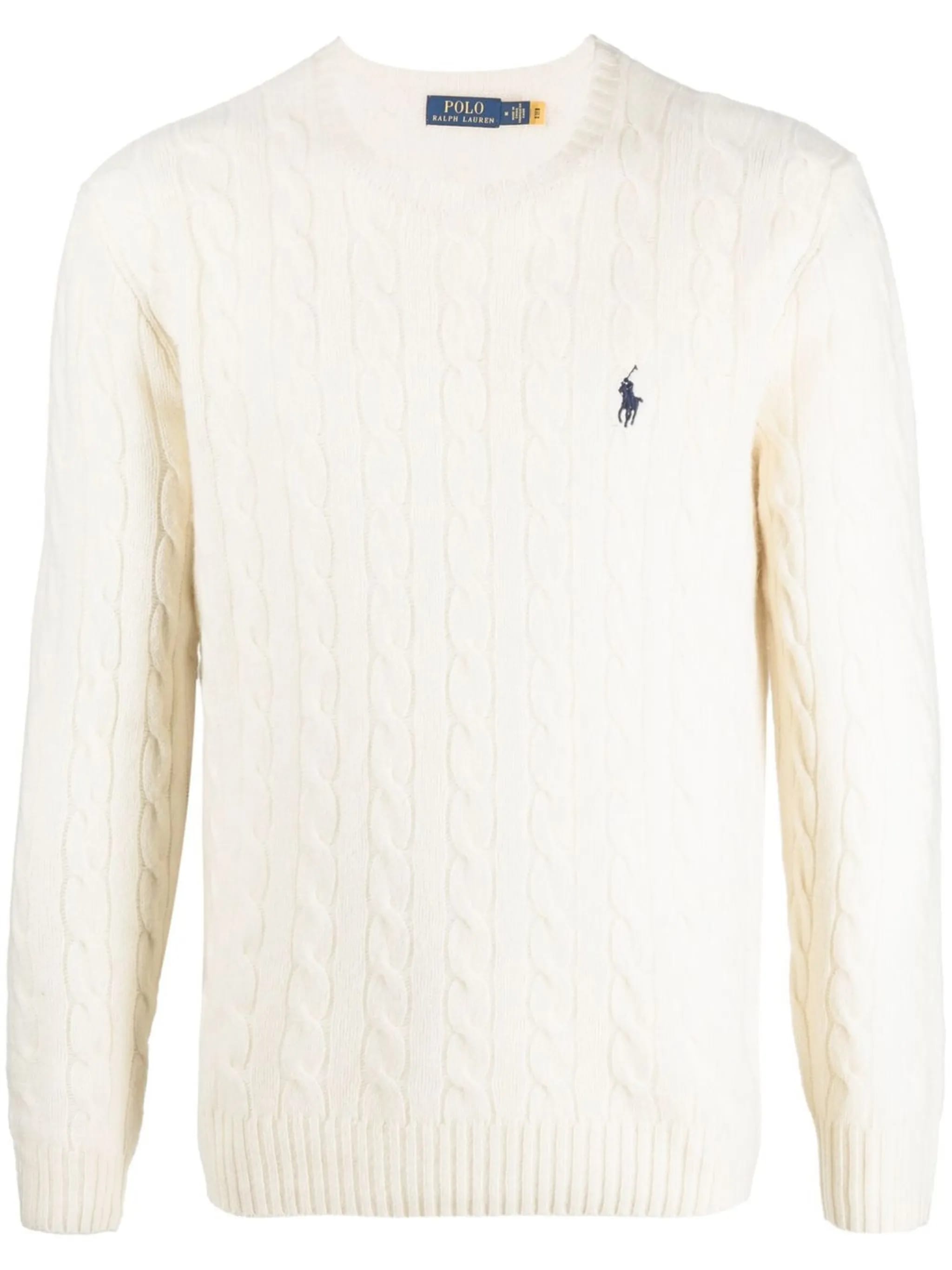 POLO RALPH LAUREN Cable Knit Wool & Cashmere Sweater - Crew Neck, Size M