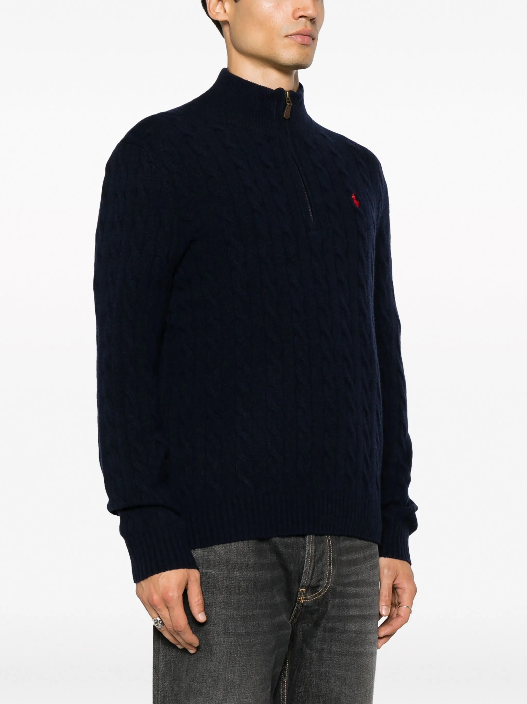 POLO RALPH LAUREN High-Neck Wool and Cashmere Sweater with Cable Knit Pattern