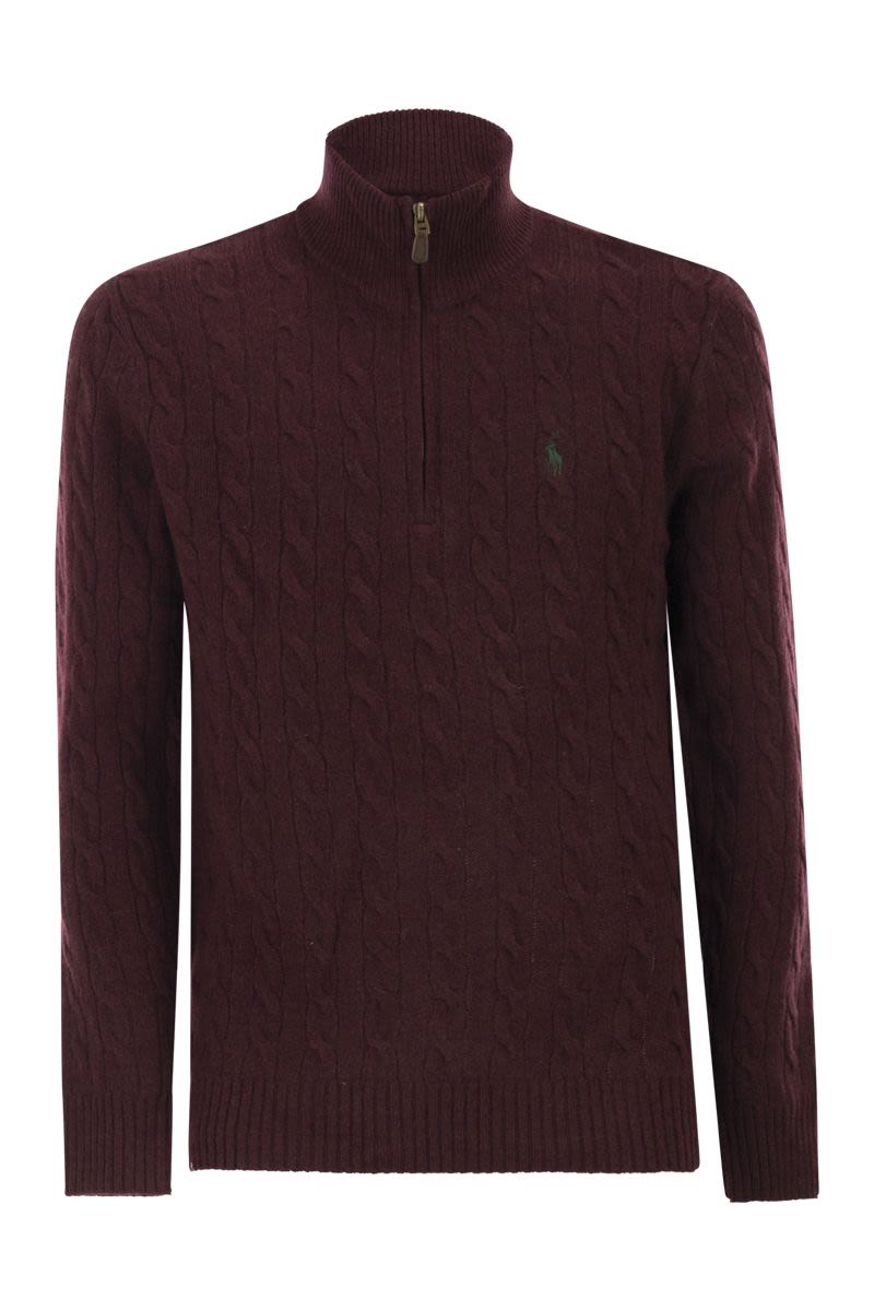 POLO RALPH LAUREN Men's Wool and Cashmere Cable Knit Quarter-Zip Sweater