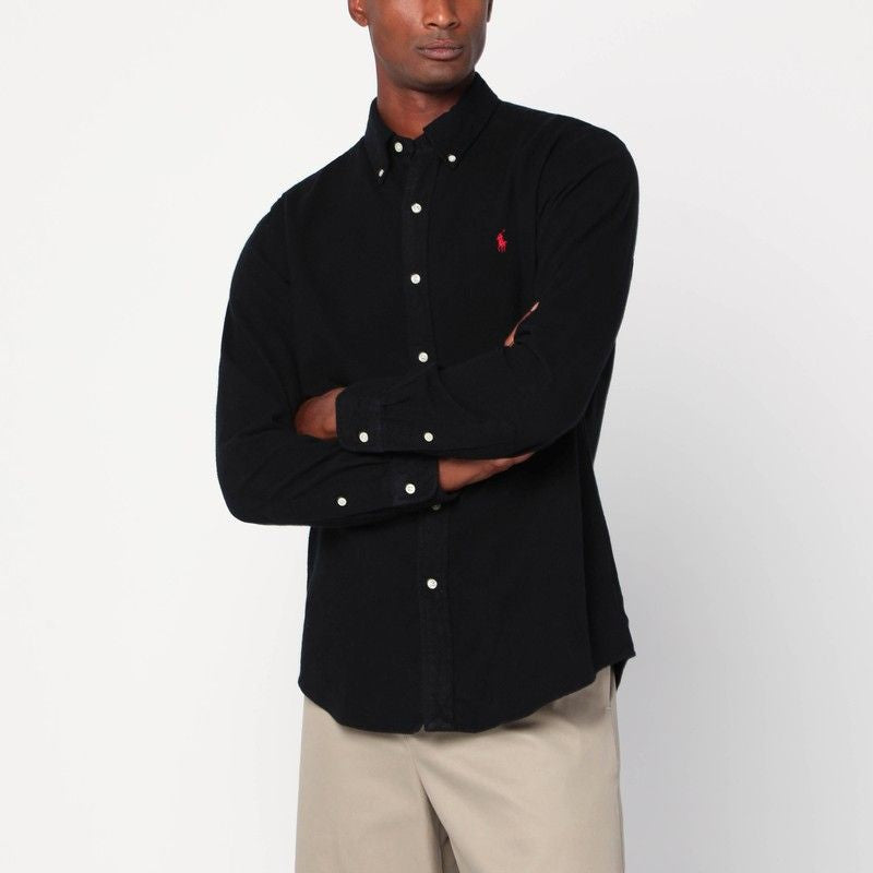POLO RALPH LAUREN Custom-Fit Black Cotton Button-Down Shirt for Men