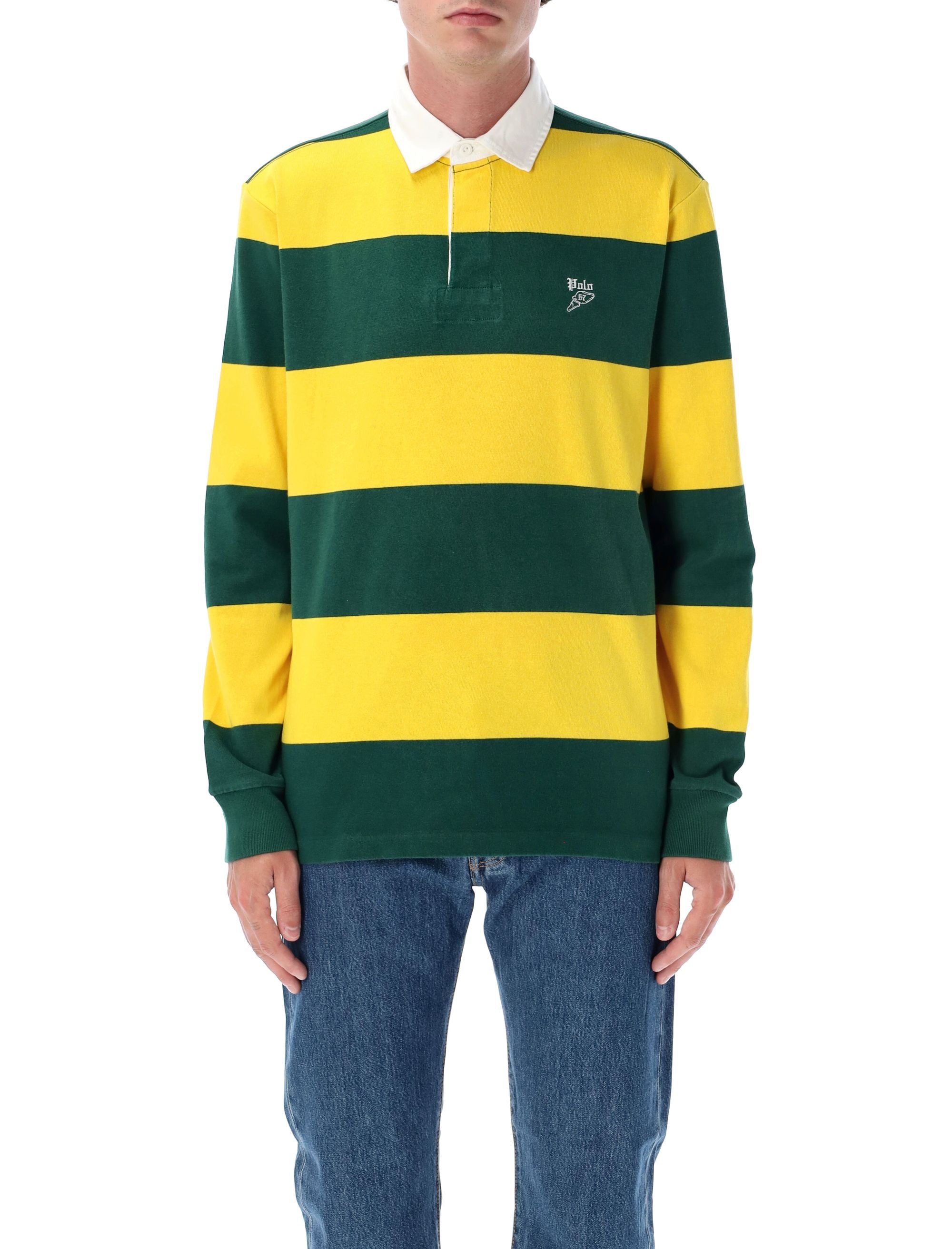 POLO RALPH LAUREN Striped Cotton Rugby Jumper - Size L