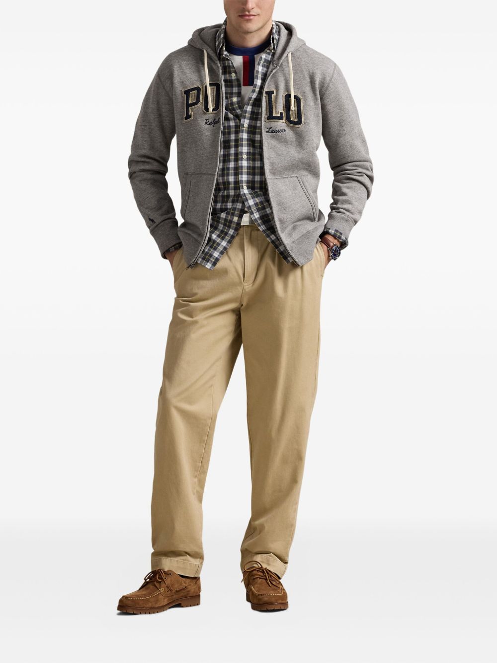 POLO RALPH LAUREN Men's Zip-Up Hoodie with Drawstring Hood and Appliqué