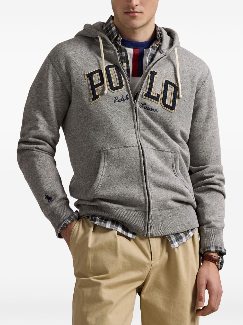 POLO RALPH LAUREN Men's Zip-Up Hoodie with Drawstring Hood and Appliqué