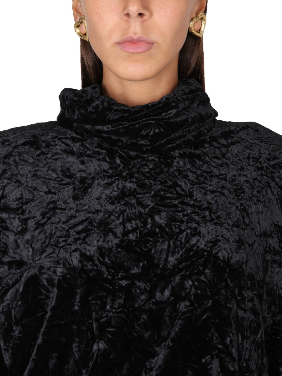SAINT LAURENT Velvet Turtleneck Top with High Scarf Collar