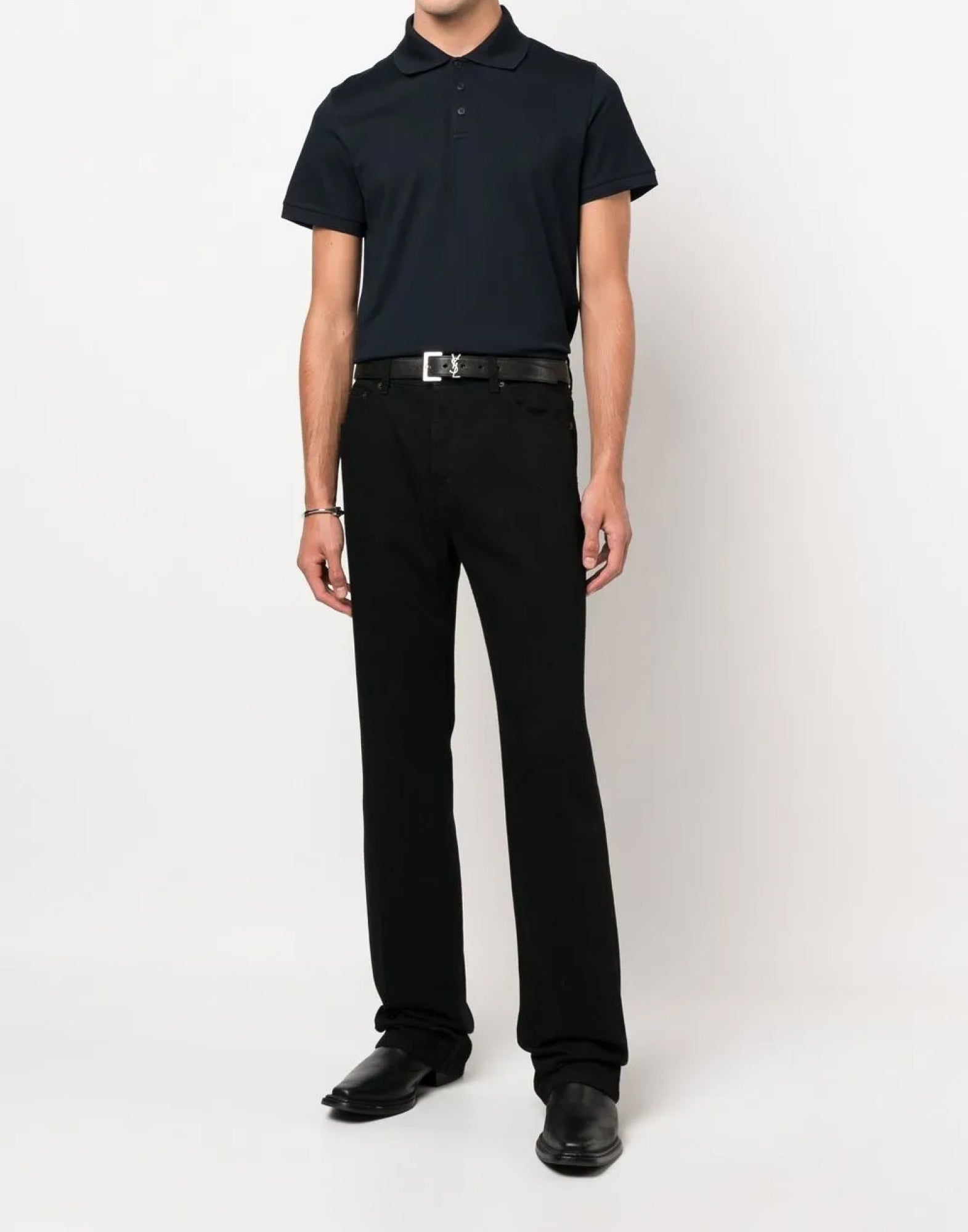 SAINT LAURENT YSL Logo Short Sleeve Polo Shirt
