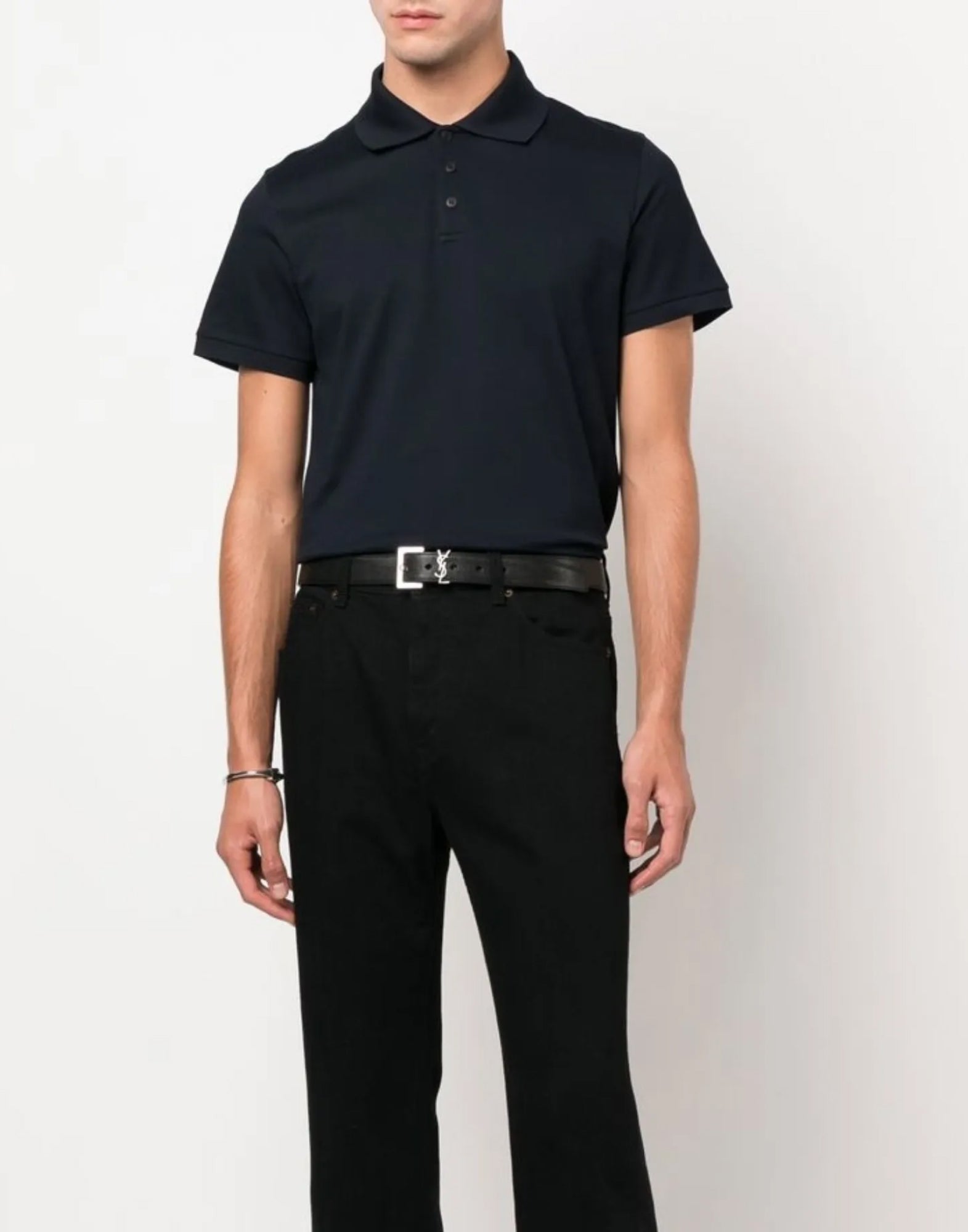 SAINT LAURENT YSL Logo Short Sleeve Polo Shirt