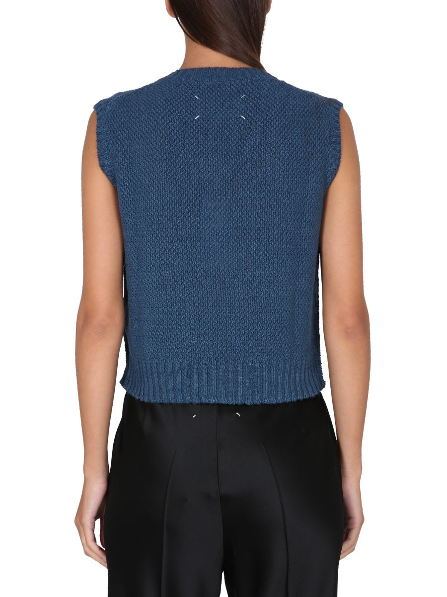 MAISON MARGIELA Sleeveless V-Neck Basket Stitch Mini Sweatshirt
