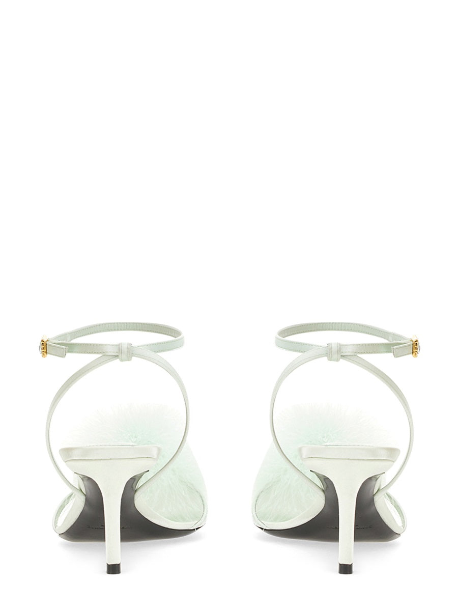 SAINT LAURENT Flat Mae Mini Satin Crepe Sandals with Flared Heel