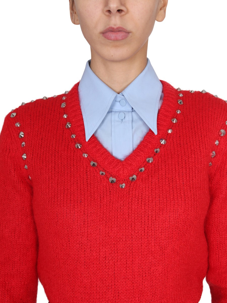 GUCCI V-Neck Studded Mohair Sweater