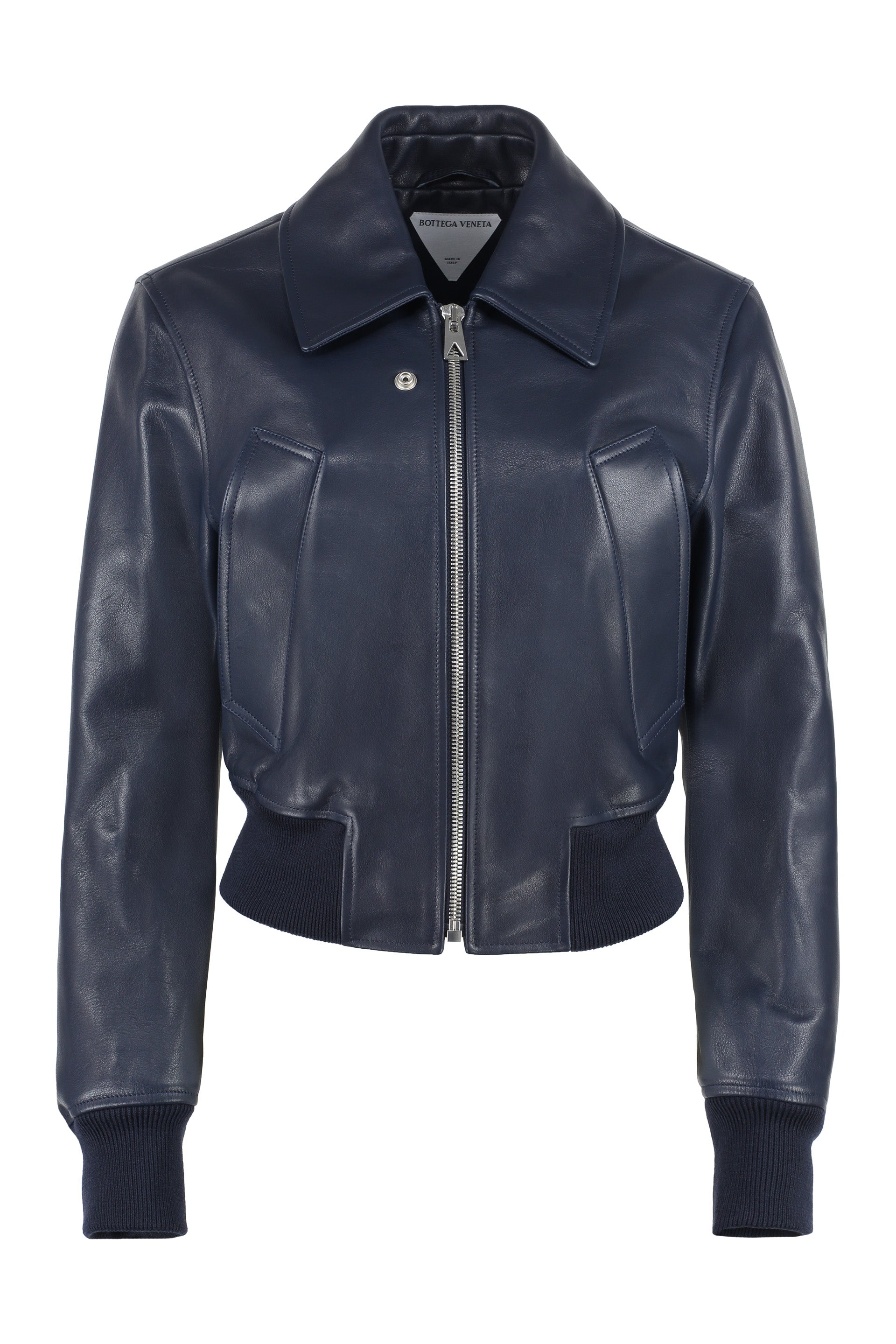BOTTEGA VENETA Leather Jacket with Ribbed Knit Cuffs - Slim Fit