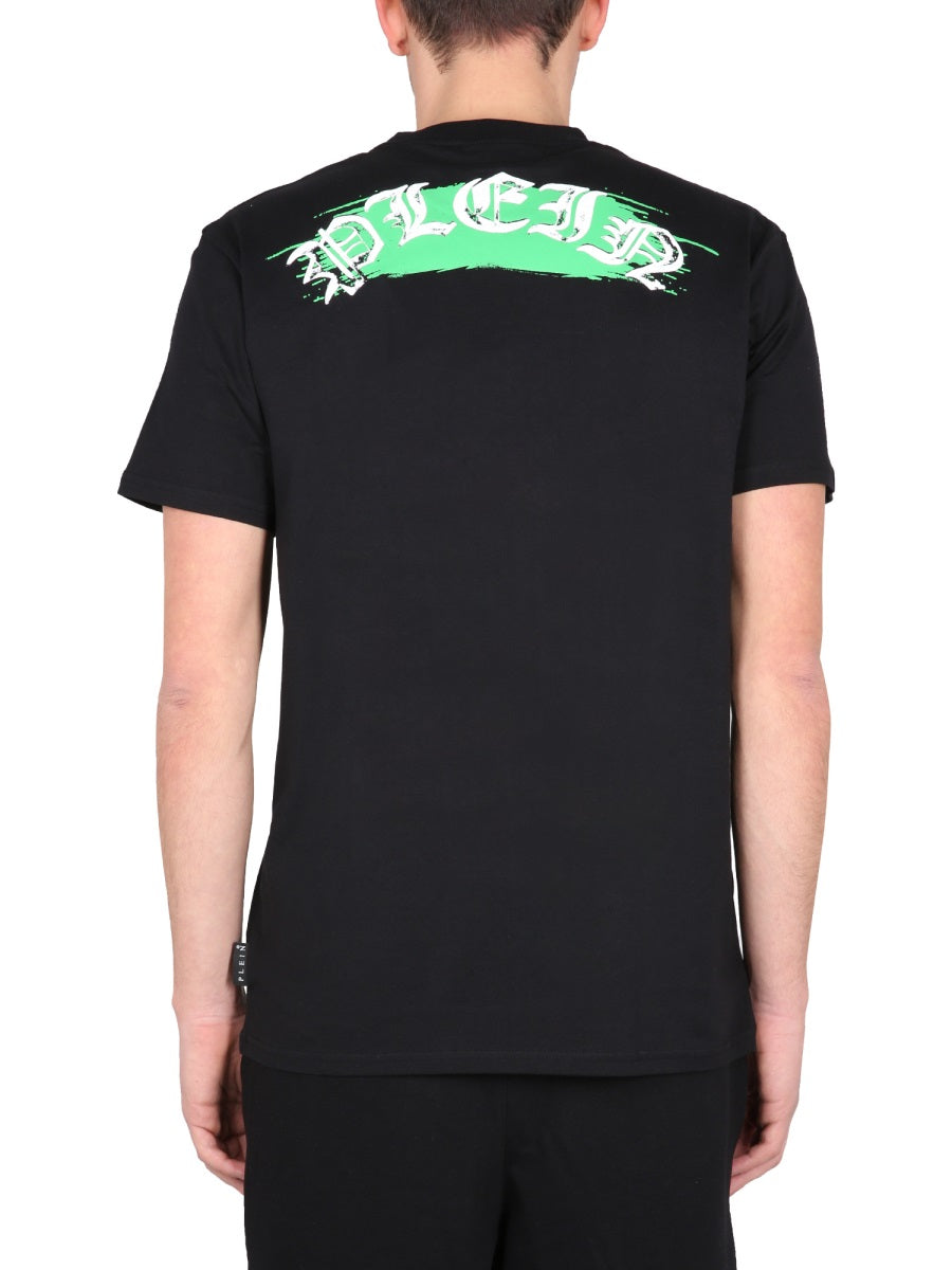 PHILIPP PLEIN Men's Crewneck T-Shirt with Necklace Detail
