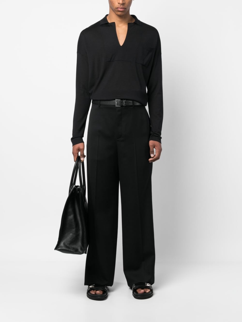 SAINT LAURENT Luxurious Wool-Silk Sweatshirt with Pointed Collar