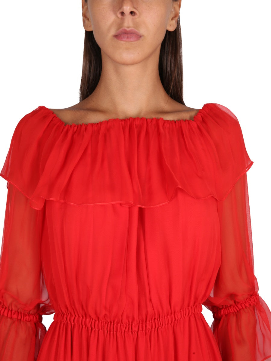GUCCI Silk Chiffon Half Shoulder Dress