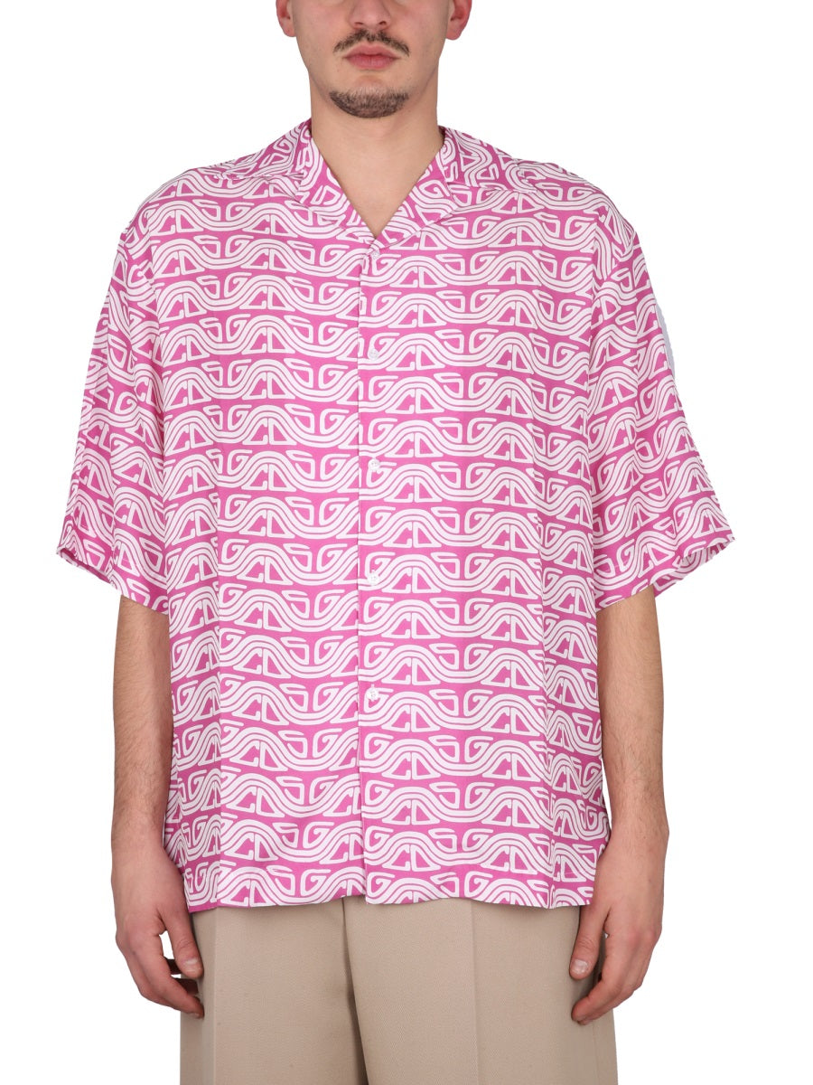 GCDS Monogram Waved Bowling Collar Shirt