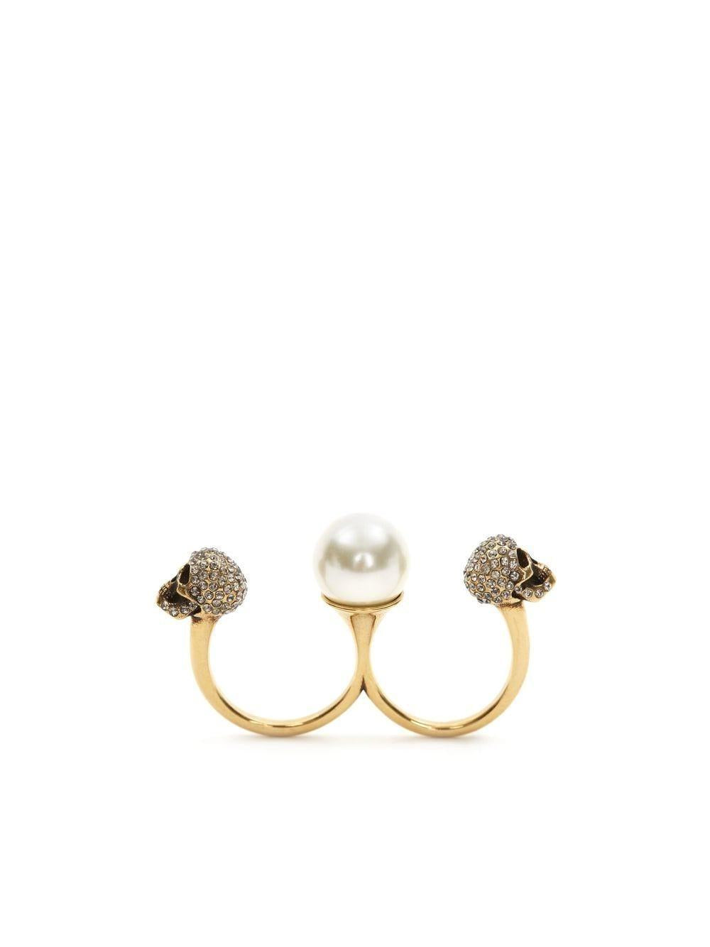 ALEXANDER MCQUEEN Elegant Pearl Accented Double Ring