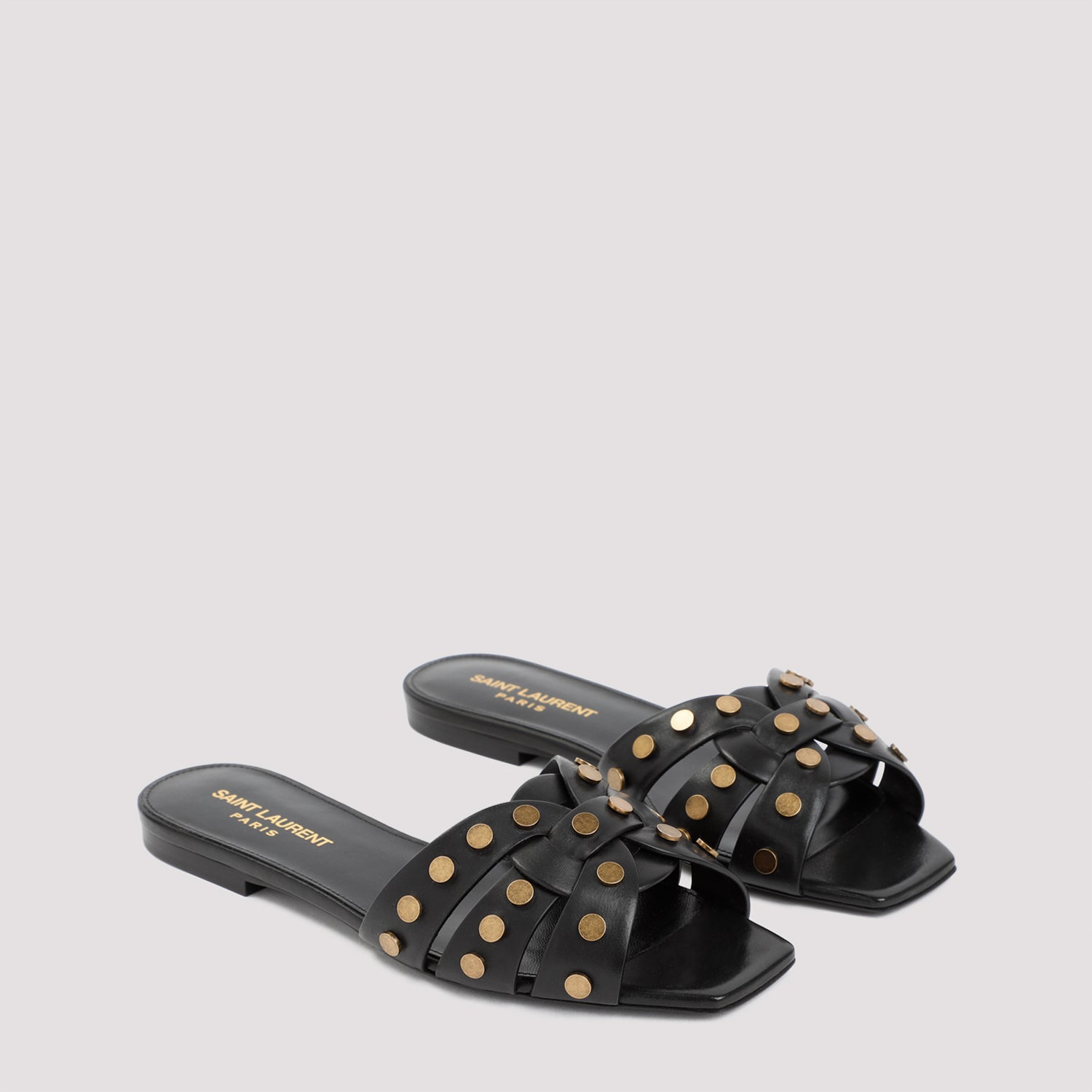 SAINT LAURENT Leather Tribute Sandals with Studs - 1cm Heel Height
