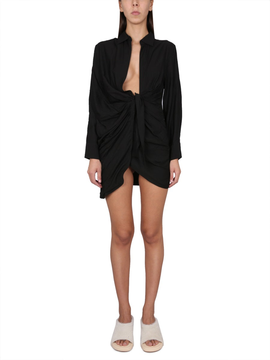 JACQUEMUS Pointed Collar V-Neck Mini Dress