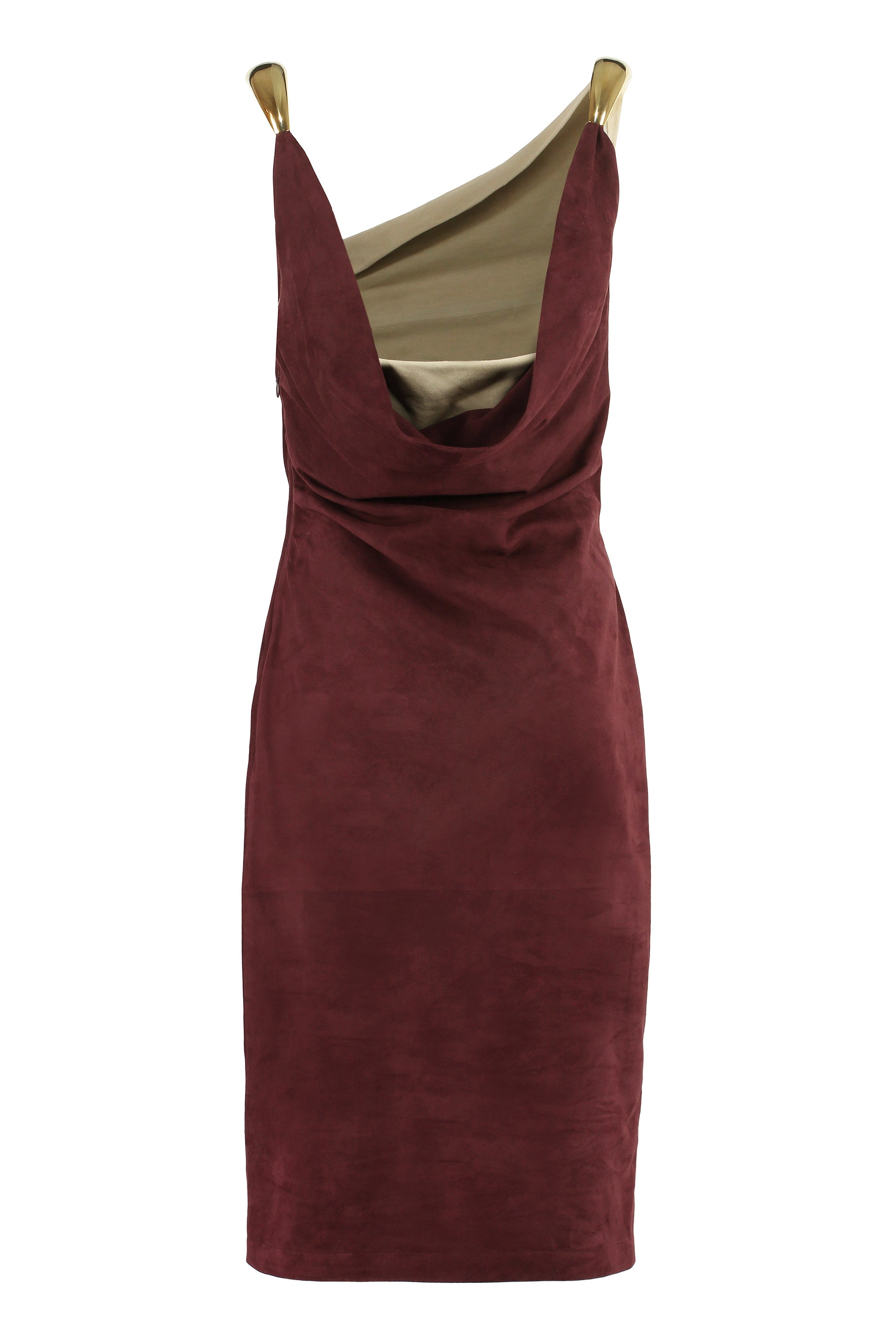 BOTTEGA VENETA Suede Midi Dress with Gold-Tone Details