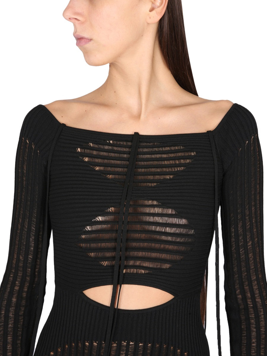 ANDREADAMO Elegant Boat Neck Mini Dress