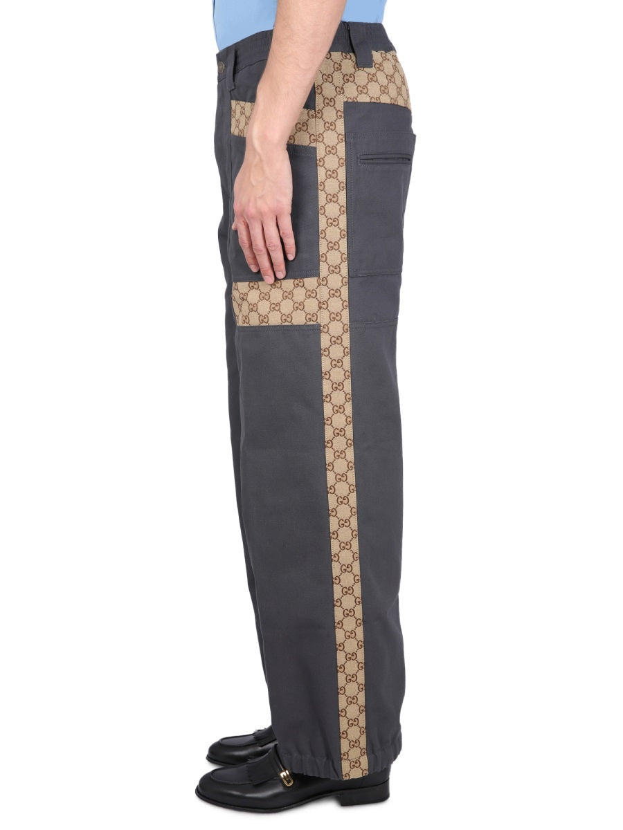 GUCCI Men's Cotton Fabric Pants with Signature Inserts