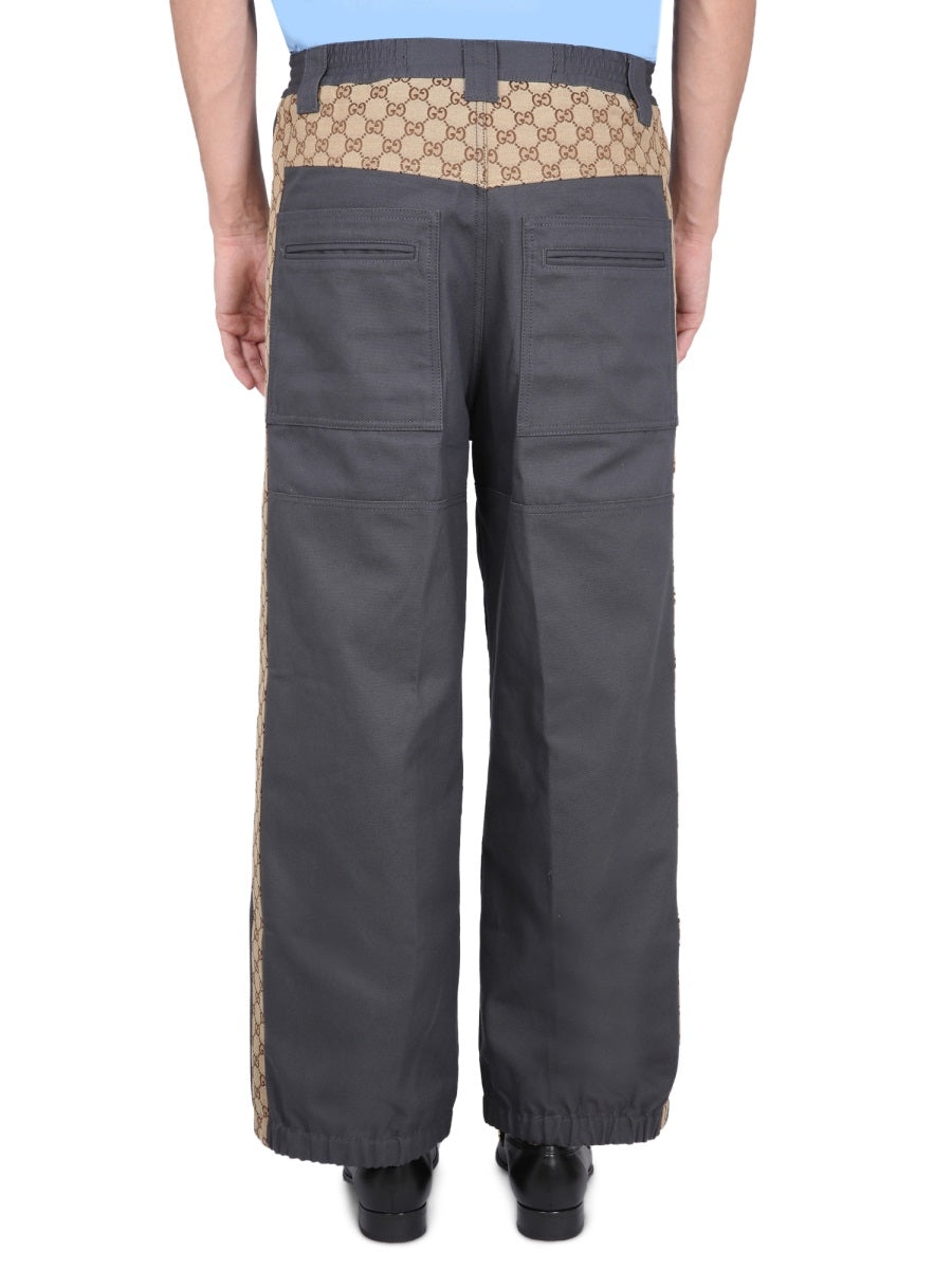 GUCCI Men's Cotton Fabric Pants with Signature Inserts