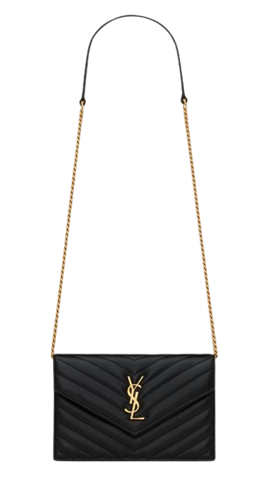 SAINT LAURENT Mini Quilted Leather Wallet on Chain