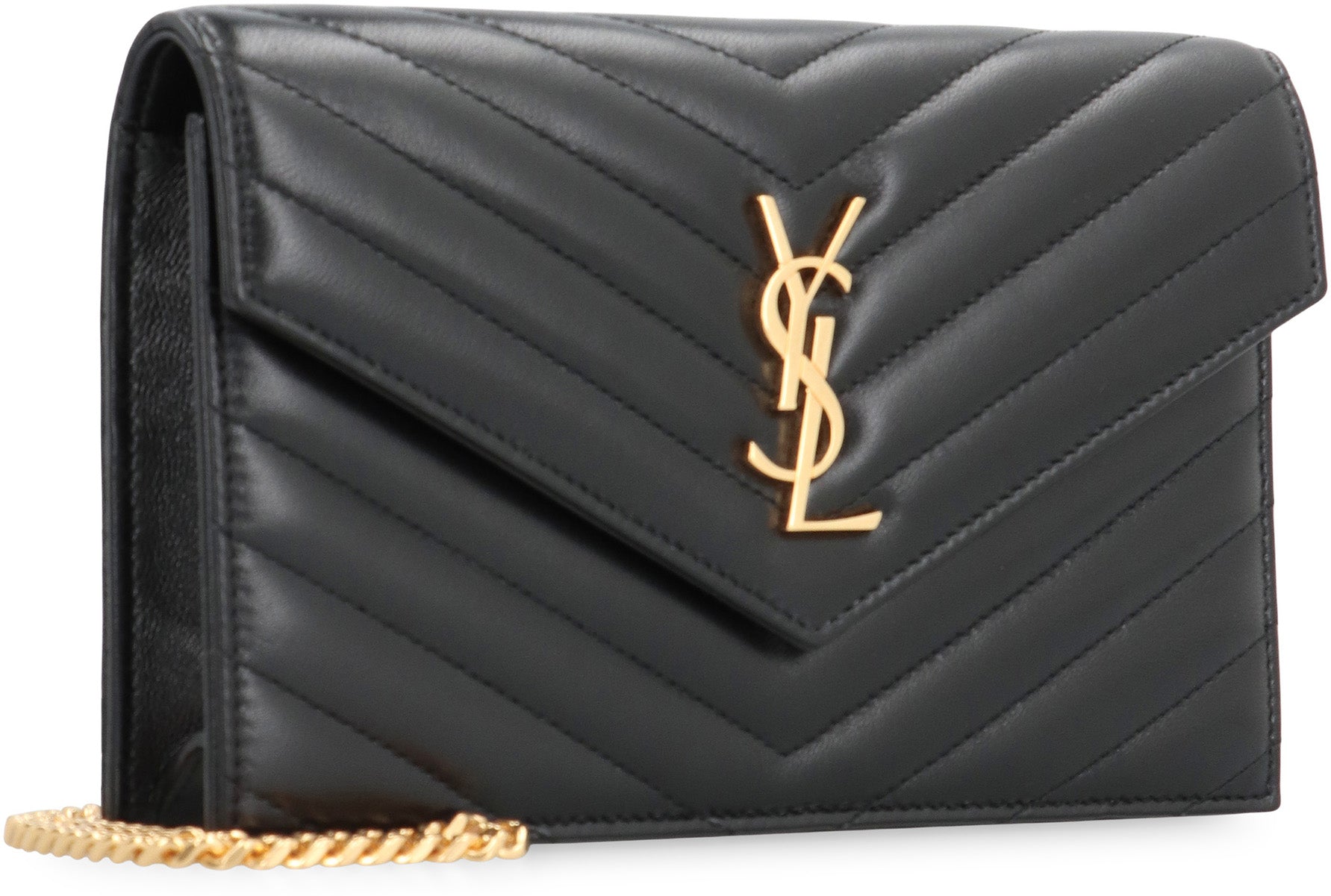 SAINT LAURENT Mini Quilted Leather Wallet on Chain